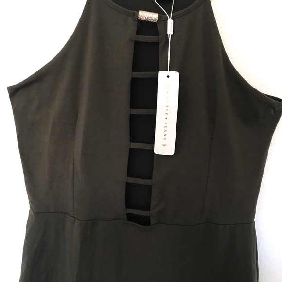 Diamanté Jeans Lace up Green Spring Dress - Picture 6 of 7